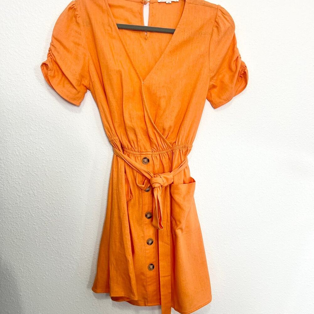 Women's Orange linen dress size medium - Picture 3 of 5